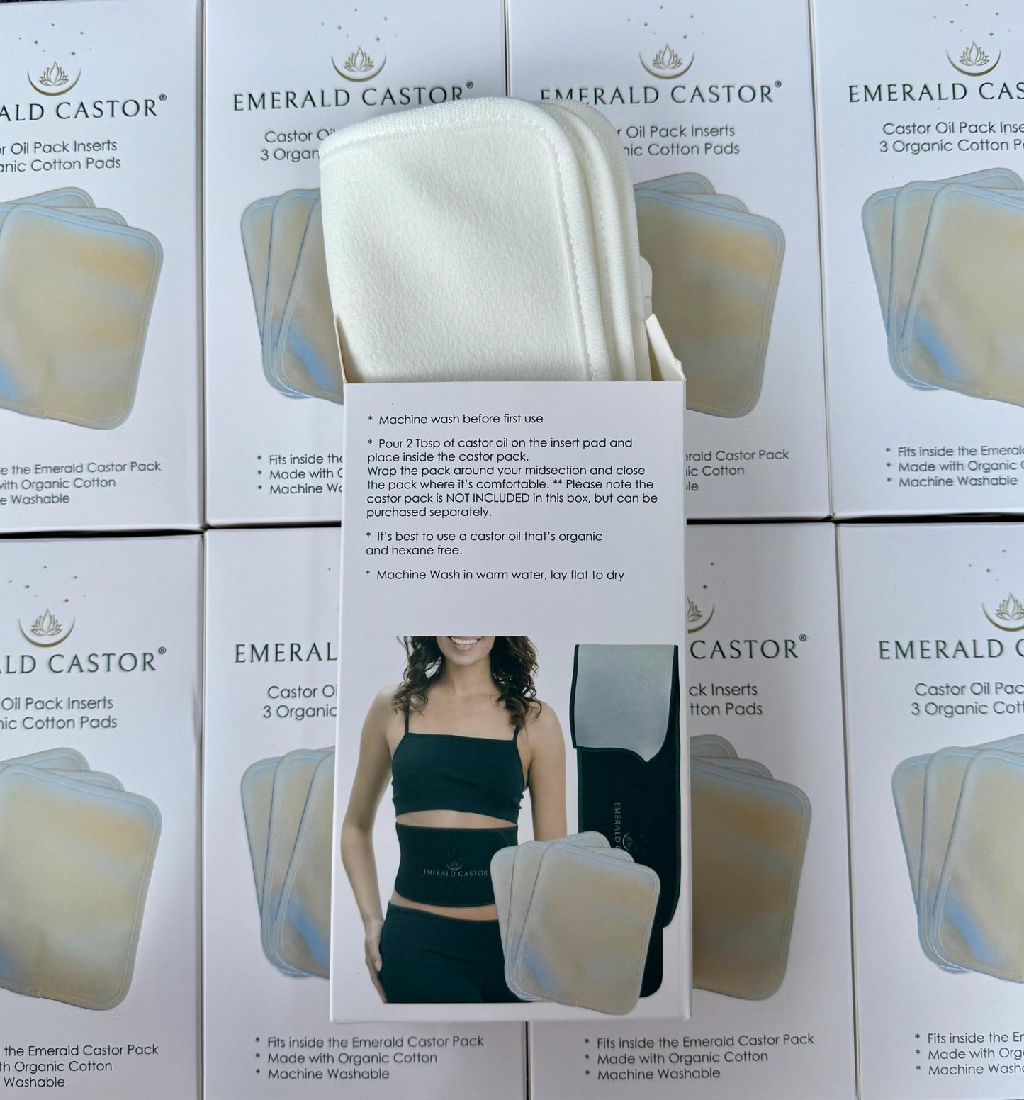 EMERALD CASTOR - Castor Oil Pack Inserts - 3 Organic Cotton Pads