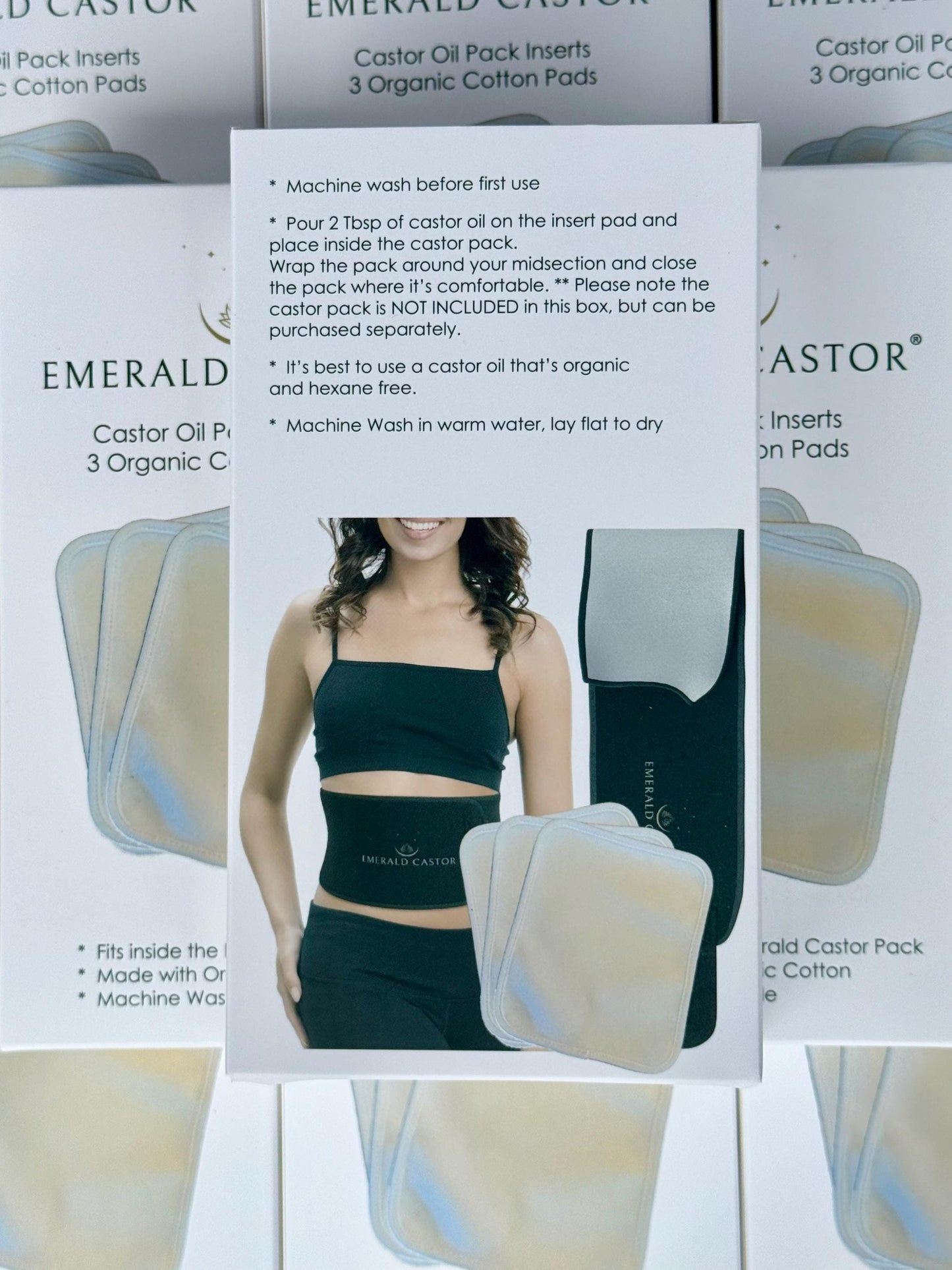 EMERALD CASTOR - Castor Oil Pack Inserts - 3 Organic Cotton Pads